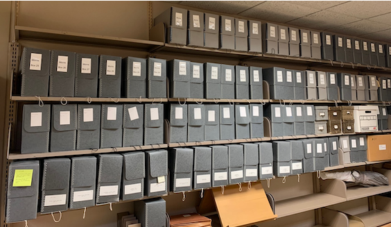 Our historical resources is in black acid-free boxes and is organized generally by topic.